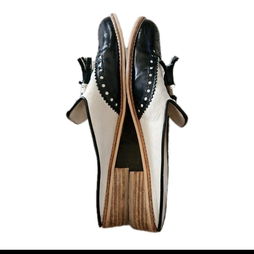 Stuart Weitzman Womens Black And White Mulething Brogue Leather Designer Mules 8 - Picture 8 of 14